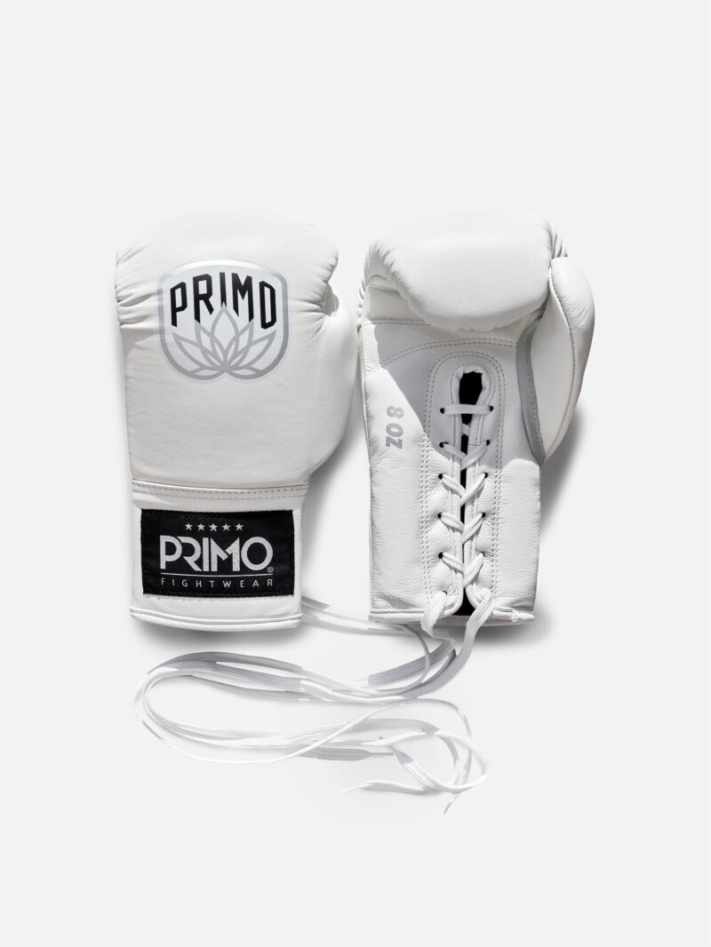 Primo Pro Lace Up Boxing Gloves - White